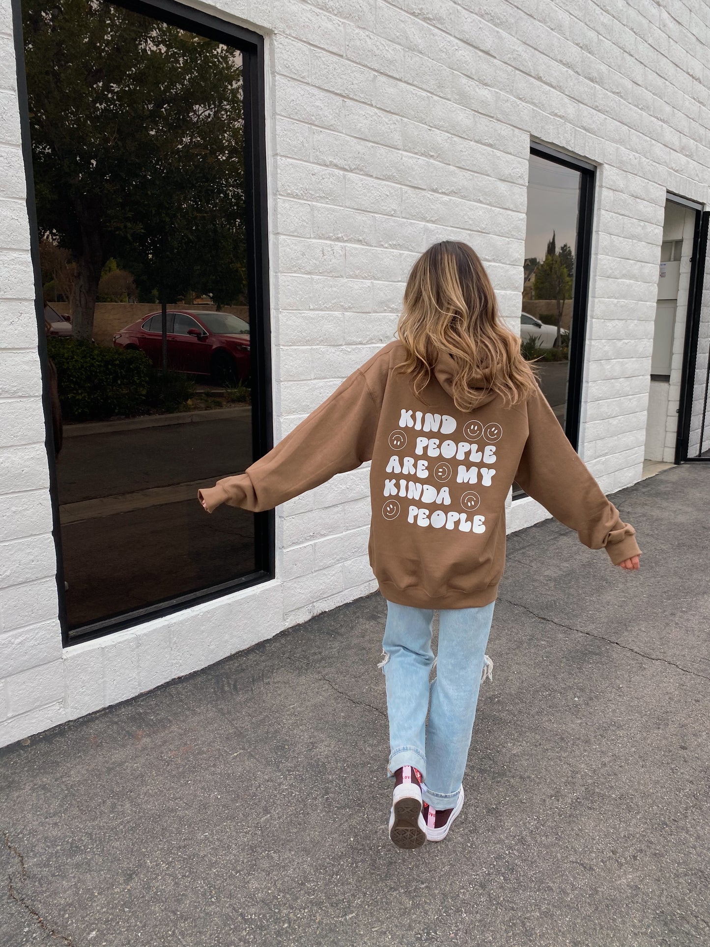 brown "KIND PEOPLE ARE MY KINDA PEOPLE" hoodie