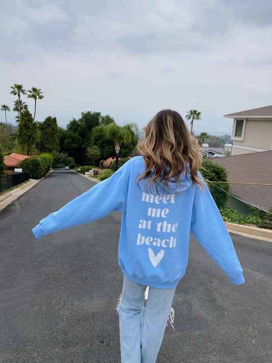 baby blue "meet me at the beach" surf hoodie