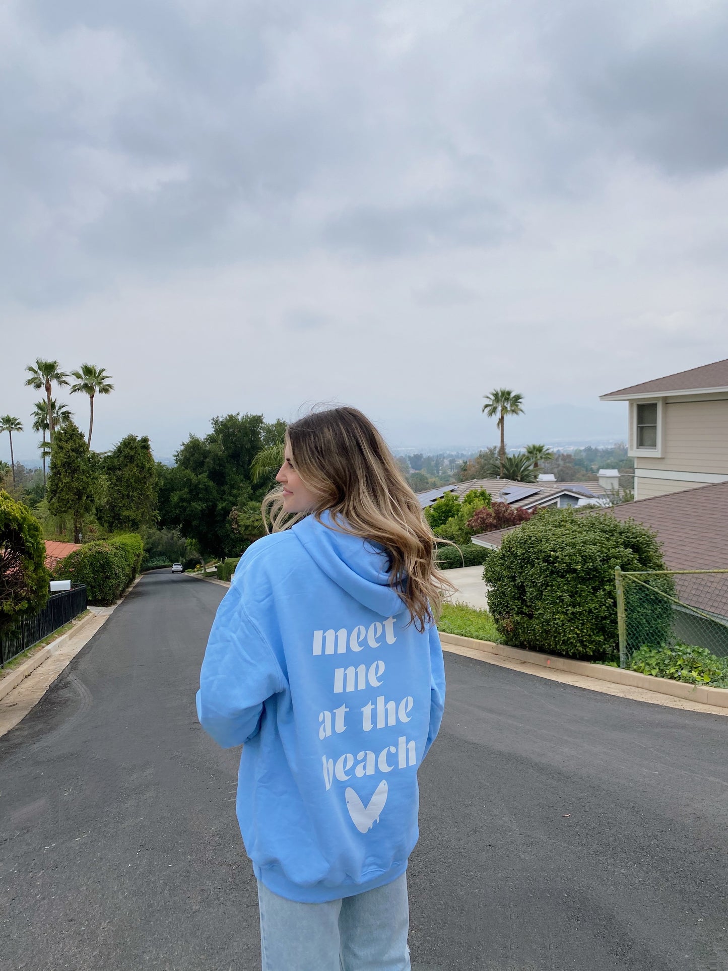 baby blue "meet me at the beach" surf hoodie