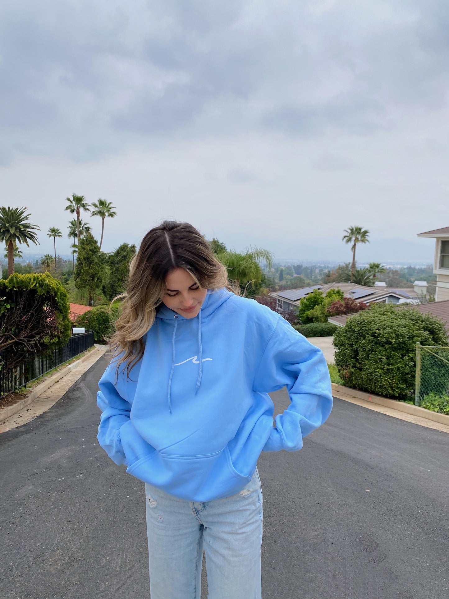 baby blue "meet me at the beach" surf hoodie