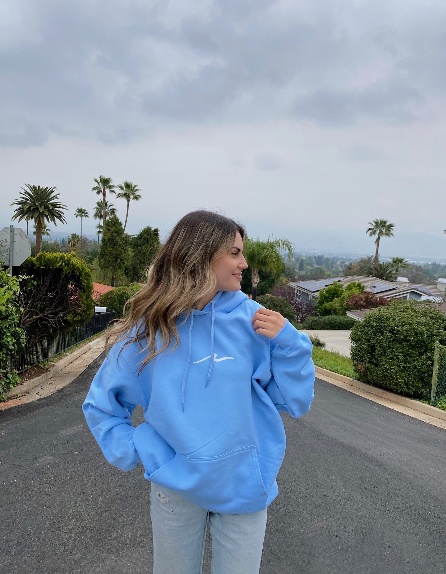 baby blue "meet me at the beach" surf hoodie