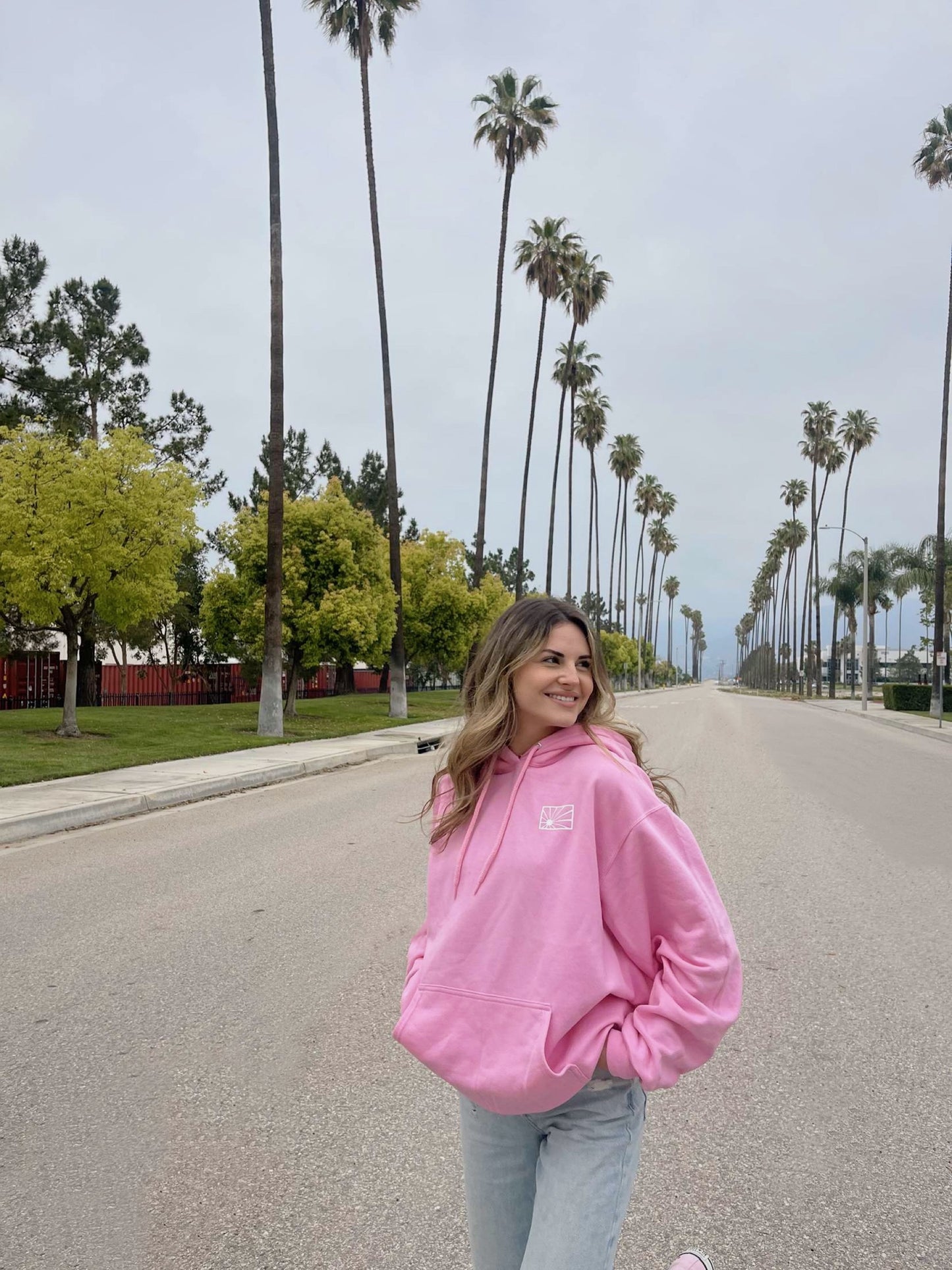 pink "LET'S GO WATCH THE SUNSET" hoodie